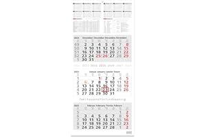 GEIGER-OFFICE 3-Monatskalender INFO - Schulferien, Feiertagen und Jahresübersicht 2025, Wandkalender I 33 x 90 cm, dekoratives Großformat mit 4 einzelnen, perforierten Kalenderblocks (INFO 3-MONATS)