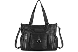BAIGIO Grand Sac a Main Femme Cuir PU Vintage, Cabas Femme avec Multipoches, Sac Bandoulière Fourre Tout Femmes, Sacs Portés Épaule Tendance pour Cours Lycee, Shopping, Travail, Voyage