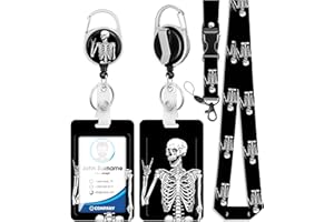 OffiEase Retractable Lanyard with ID Card Badge Holder - Heavy Duty Lanyards for Neck Strap Key with Safety Breakaway Extender Extendable Reel Keychain Keyring Kids Men Women (Fun Skeleton)