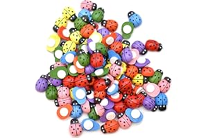 Zliger 200 Stücke Miniatur Holz Marienkäfer,Selbstklebend Bee Aufkleber GlÜCks Deko Mini DIY Handwerk Zum Basteln Ornament Set für Puppenhaus KÜHlschrank/Wandaufkleber Kinder Scrapbooking