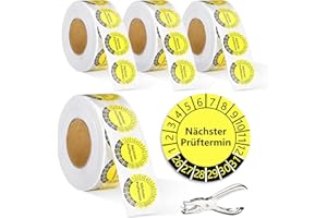 BEIMEIII 2000 Stück Prüfplaketten 20mm Prüfaufkleber 2026-2031 Nächster Prüftermin Aufkleber Auf Rolle Vinylfolie Lochzange Papier Plakette Selbstklebend für Elektrogeräte Leitern und Tritte Kabel Gelb