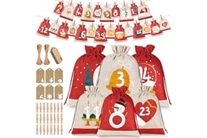 DWELILIN Calendrier de l'Avent Vide à Remplir Soi Meme 2025 Enfant Femme Homme, 2 Tailles Pochette Calendrier de l'Avent 24 Sachets en Tissu, Pochon Sac pour Calendrier de l'Avent DIY Cadeau Decoration Noel