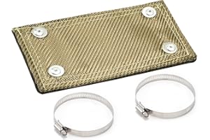VENUSSAR Tappetino di Protezione Termica 20 x 10 cm, Scudo Termico di Scarico in Titanio, con Fascetta Stringitubo, per Scarico Auto Moto