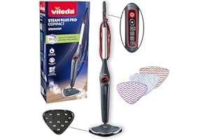Vileda Steam Plus Pro Compact Dampfreiniger | Tötet bis zu 99,9% der Bakterien & Viren | Für empfindliche Böden | 4 Dampfstufen | Abstellunterlage | Eco-Verpackung