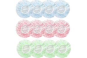RTBRCG 12 Stücke Duschhaube, Duschhaube Damen, Elastische Wasserdichte Duschhauben Damen Wiederverwendbare Duschkappe für Mädchen Frauen Kosmetik Zuhause Hotel Reisen (Blau, Grün, Rosa)