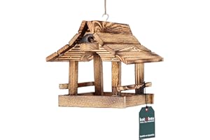 KOTARBAU® Mangiatoia per Uccelli Da Esterno - 22x26x22 cm - Legno Bruciato Chiaro - Casetta per Uccelli - Selvatici - Design Naturale - Mangiatoia In Legno - Giardino e Balcone