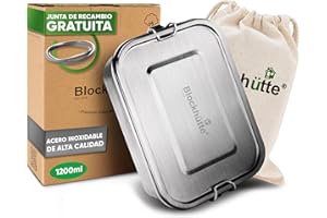 Blockhütte Fiambrera de Acero inoxidable de Primera Calidad 1200ml - Con Divisores y Anillo de Cierre de Repuesto - Fiambrera Bento Con Separador a Prueba de Fugas - Fiambrera Camping