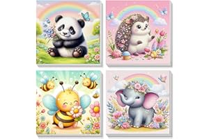 Pujeknm 4 Stück Tiere Malen Nach Zahlen ab 5 6 7 Jahre Mädchen mit Rahmen, Elefant Biene Panda Igel Malen Nach Zahlen für Kinder Acrylfarben mit als Geschenk, Mittel 20x20 cm (Süßes Tiere)