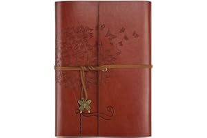 OMEYA Leder Notizbuch Tagebuch, Nachfüllbares Tagebuch für Frauen Mädchen, liniert Retro Reisende Tagebuch A5 16.5 cm x 23.4cm (Rotbraun)