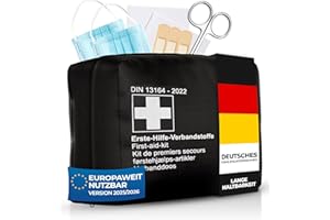 Thomatex® KFZ Verbandstasche 2025/2026 [DIN 13164-2022] – Kompakter Verbandskasten – Lange Haltbarkeit – Erste-Hilfe-Set, StVO-konform – Schwarz