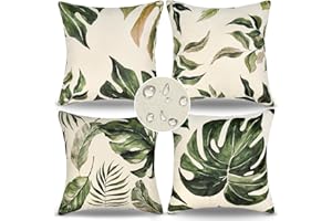 ELITEHOMECOMFORTS Fundas Cojines 40x40cm Fundas de Cojines Exterior Fundas Cojines Impermeable Funda Cojin Plantas Tropicales Decorativo Verano Sofa Moderno Lino Por Salon Jardín Sofá Cojines Decoración 4 Piezas