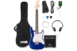 MAX GigKit Junior Guitare Électrique Enfant 3/4 Bleue avec Ampli 20W, Housse, Sangle, Câble et Accessoires, Kit Complet Débutant Garçon ou Fille 8 à 12 Ans, Idéale pour Apprendre et s’Amuser