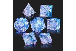 Cttasty Würfelset aus Harz, handgefertigt, 7-teilig, scharfe Kanten, für DND RPG MTG Rollenspiel, D&D-Würfel mit Geschenkbox (Violett)
