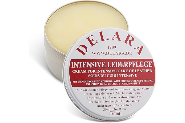DELARA Entretien intensif du cuir, incolore, 100 ml - Imprègne et protège le cuir très efficacement, nouvelle formule à base d'huile de coco et cire d'abeille de haute qualité - fabriqué en Allemagne