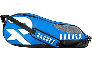 ‎RAQUEX Raquex Schlägertasche - Blau/Schwarz/Magenta - für Tennis-, Badminton- und Squashschläger. Tennistasche für bis zu 6 Schläger + Zubehör + Sportschuhe