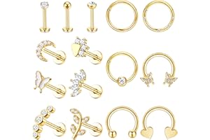 KRFY Piercing Tragus Joyería Cartílago de Acero Quirúrgico Hélice Piercing Tragus Hipoalergénico Circonita Cúbica Espalda Plana Pendientes de Tachuelas Rings de Piercing Oreja para Mujer Plata 16G