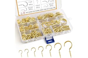 FEPITO 160 Pieces Screw Hooks Ceiling Hooks Gold Multi-Size Plated Copper Metal Screwable Cup Hooks,7 Sizes