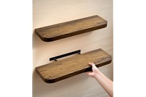 Gronda Wooden Floating Shelves for Wall, Set of 2 Rustic Wall Mounted Shelf With Curved Edge Design Large Decor Storage Display Long Shelf for Bathroom, Bedroom, Kitchen, Office, Living Room 60CM