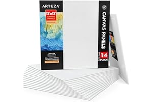 Arteza Canvas Boards for Painting, Pack of 14, 12 x 12 Inches, Square Blank Canvas Panels, 100% Cotton, 12.3 oz Gesso-Primed, Art Supplies for Acrylic Pouring and Oil Painting, White - Premium