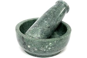 KLEO - 4" Diameter Natural Stone Mortar and Pestle Set as Spice Grinder, Medicine Masher - Okhli And Musal (Green Shallow)