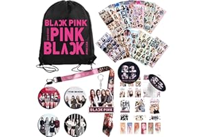 TURYYUER Blackpink Fan Item: Kpop Merch Set with Drawstring Bag (40 x 32 cm), Stickers, Lanyard, Key Chain, Tattoo Stickers, Mobile Phone Holder & Badge - Perfect for Blackpink Fans & Kpop Album Love,