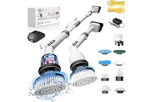 ZORUMAN Elektrische Reinigungsbürste, Maximale Drehzahl 1000 U/min, Verstellbarem Griff mit 8 Bürstenköpfen, 21V 2000mAh Akku für Bad Küche Fußboden Auto
