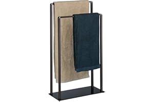 Relaxdays Freestanding Towel Rack, 2 Rails, Modern, Metal, Clothes Valet Stand, HxWxD: 80 x 45 x 20 cm, Bronze-Black