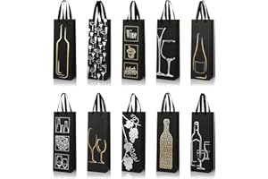 Van Henry Lot de 10 sacs cadeaux élégants pour bouteilles de vin, champagne, etc. 32,5 x 11 x 9 cm, Noir., Poche pour bouteille