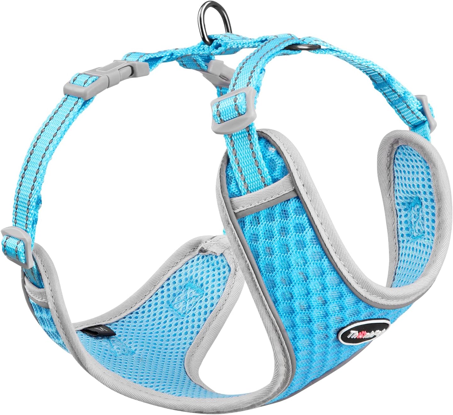 ThinkPet Reflective Breathable Soft Air Mesh No Pull Puppy Choke Free Over Head Vest Ventilation Harness Leash Set for Puppy Small Medium Dogs Light Blue L