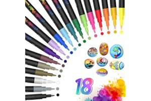 GOFFII Pennarelli acrilici punta fine 0.7mm, 18 Colori Assortiti Set pennarello indelebile impermeabile per Roccia, Ceramica, Stoffa, Tessuti, Plastica, Vetro, Metallo, Legno, Tela, Carta, DIY