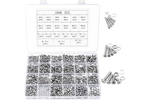 JINZEYOU Zestaw śrub z łbem okrągłym, 1000 szt. M3 M4 M5, śruby z łbem okrągłym, śruby z łbem soczewkowym, nakrętki i podkładki, asortyment śrub maszynowych ze stali nierdzewnej, śruby krzyżowe z nakrętkami
