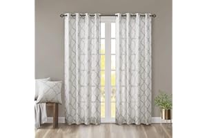 Madison Park ☛oga zasłona okienna z filtrem świetlnym nadruk 1 panel oczka górne zasłony/falbana do salonu sypialni i akademika, 50 x 84, kość słoniowa