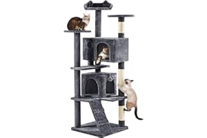 Yaheetech Árbol Rascador para Gatos Altura 178 cm Torre para Gato Multinivel con 3 Plataformas 2 Cueva para 3-4 Gato Gris Oscuro