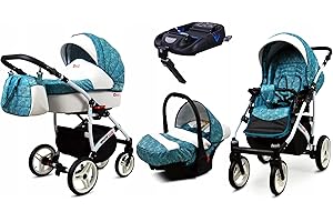 BabyLux® Bambini Passeggino Completo Set 4 in 1 - White Lux - incl. Navicella, Canna, Seggiolino Auto, ISOFIX Base - Carrozzina Neonati Sistema Combinato - con Borsa fasciatoio ecc.