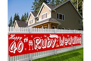 DPKOW 40 Anni di Matrimonio Striscione per Nozze d'Rubino Decorazioni, Tessuto Striscione per Giardino Tavolo Parete Decorazione per 40 Anniversario Matrimonio Rubino Forniture, 270 x 35cm