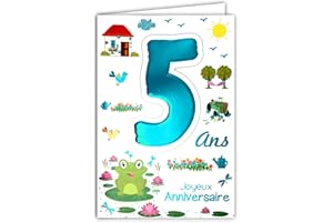 AFIE Age Mv 69-2005 Carte Joyeux Anniversaire 5 ans Enfant Garçon Fille motif Grenouille Nénuphar Ferme Tracteur Campagne