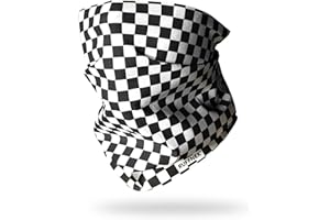 Ruffnek CHEQUERBOARD SCARF Black & White Motorbike/Biker Neck warmer/snood scarf, Chefs bandana, Motorcycle Neck Gaiter/Off road bike mask cover for Men and Women.