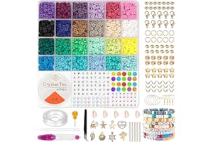 FZYCOM Lot de Perles Plates pour Bracelet, 24 Couleurs 5mm Beads, Kit Bracelet Perle, Perle Plate avec Bricolage Outils pour Bijoux DIY Bracelet Collier Pendentif Charmes
