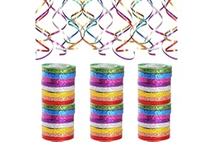 WAZIWE 480 Meter Langen Luftschlange Geburtstag, 48 Funkelnd Bunte Luftschlangen in 8 Farben. Perfekt für Hochzeit Deko, Geburtstags Deko, Silvester Deko, Geschenkband und Verschiedene Feierliche Anlässe