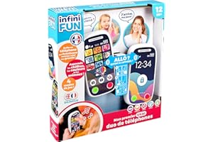 Infini Fun - Mon Premier Vrai Duo de téléphones - Le Premier téléphone Qui Permet de Passer des appels Via Bluetooth ! - Jouets d'imitation Multi-apprentissages bilingue Français/Anglais dès 12 Mois