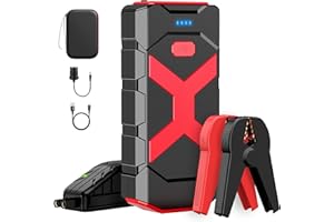 ‎POWKEY POWKEY Starthilfe Powerbank für pkw, 2000A Starter Powerbank für 8.0L Benzin/6.0L Diesel,12V Booster Auto Powerbank Starthilfe mit LED und 2 USB-Ausgänge(Rot)