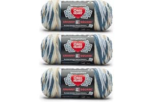 Red Heart All in One Granny Square Aran - Soft Sky Yarn - 3 Pack of 250g/8.8oz - 100% Acrylic - #4 Worsted (Medium) - 381m/417Yards - for Knitting, Crochet and Amigurumi