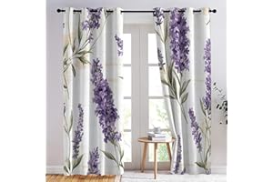 SZLYZM Lavendel Floral Vorhänge, Verdunklungsvorhänge mit Muster Lila Blumen, Vorhang Blickdicht mit Ösen, Gardinen für Wohnzimmer Schlafzimmer Kinderzimmer Deko 2er Set - 160x132 (H X B) (Qt-&43)