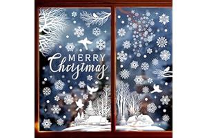 TOPEEDY 4 Sheets Christmas Window Cling Stickers,Reusable Double-Side Window Stickers White Window Decal for Christmas Party Decoration-