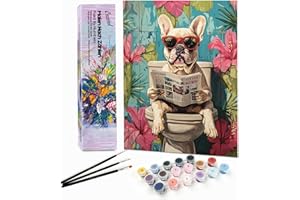 Bougimal Dipingere con i Numeri Adulti Animali, Kit per dipingere con i Numeri con pennelli e pigmento Acrilico Regalo, Cane, Senza Telaio 28 * 35 cm