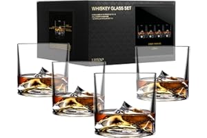 LIITON Exclusivo vasos de whisky Everest, 4 piezas, de cristal, vasos de cristal, regalos para hombres para cócteles, ginebra, bourbon, ron, juego de regalo