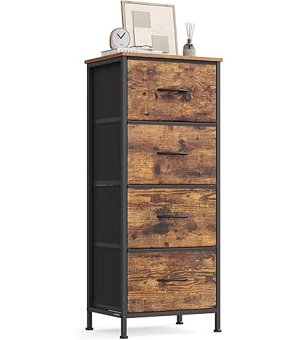 SONGMICS Chest of Drawers, 3 Fabric Drawers Storage Unit, Steel