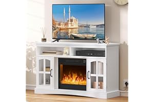 YITAHOME Electric fire and surround, tv stand with fireplace for 50" TVs, Electric Fireplace for living room with Adjustable Flame, Overheat Protection Fireplace Heater & Remote Controls(White)