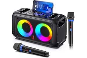 JYX Karaoke Maschine mit 2 kabellosen Mikrofonen, tragbare Bluetooth-Lautsprecher für Erwachsene und Kinder, PA System Karaoke Lautsprecher, Unterstützung TF Karte/USB, AUX Eingang, TWS für Party