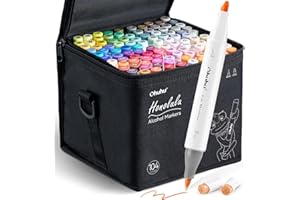 Ohuhu Colouring Pens 104 Colours Permanent Marker Pens Dual Tip Brush & Chisel Sketch Marker for Artist, Students, Brush Markers for Sketching, Adult Coloring Calligraphy Drawing Illustration